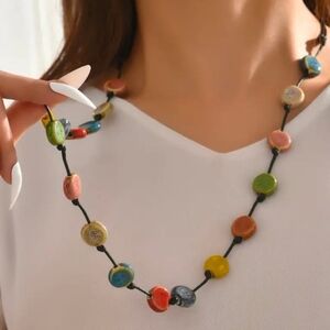 Boho Flat Bead Necklace Female Retro Ethnic Style Niche Stylish Sweater Necklace